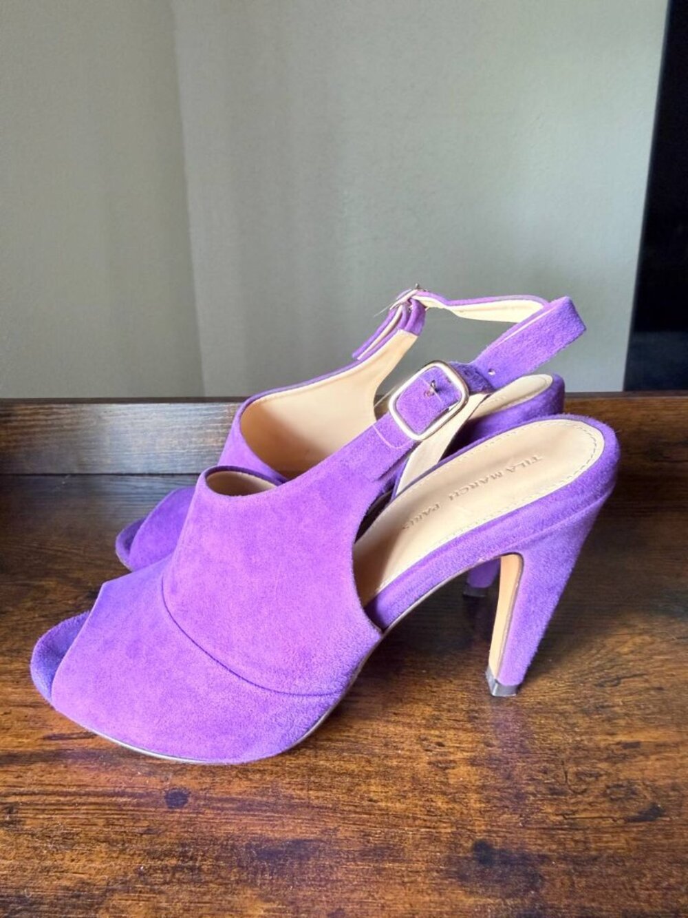 Tila March Paris Purple Suede Peep-Toe Slingback Heels - Size 37(US 6.5)